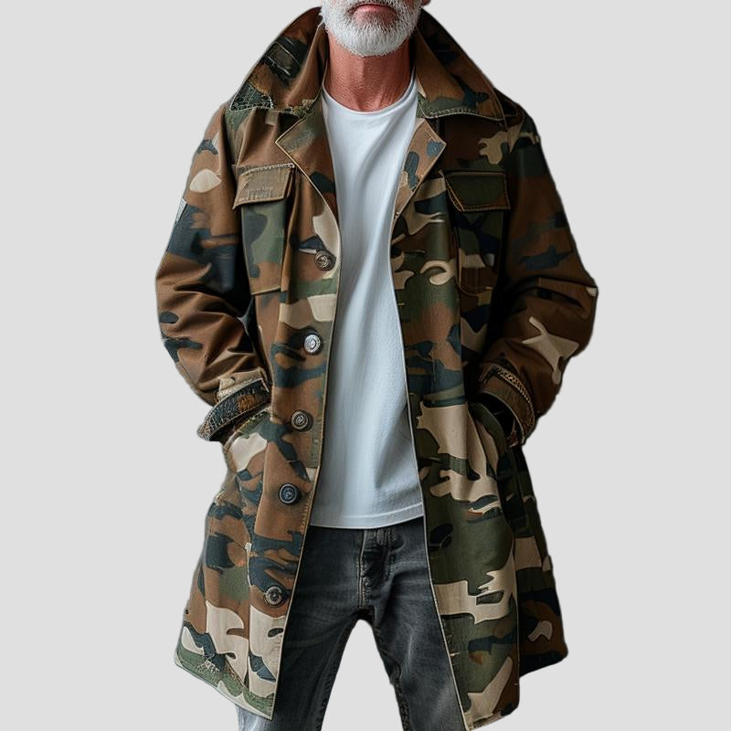 Logan | Camouflage Lapel Breast Pocket Cargo Trench Coat