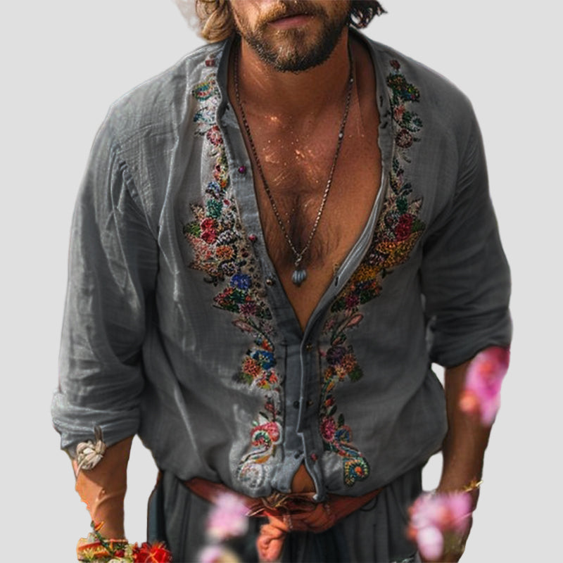 Xavier | Vintage Embroidered Long Sleeve Shirt