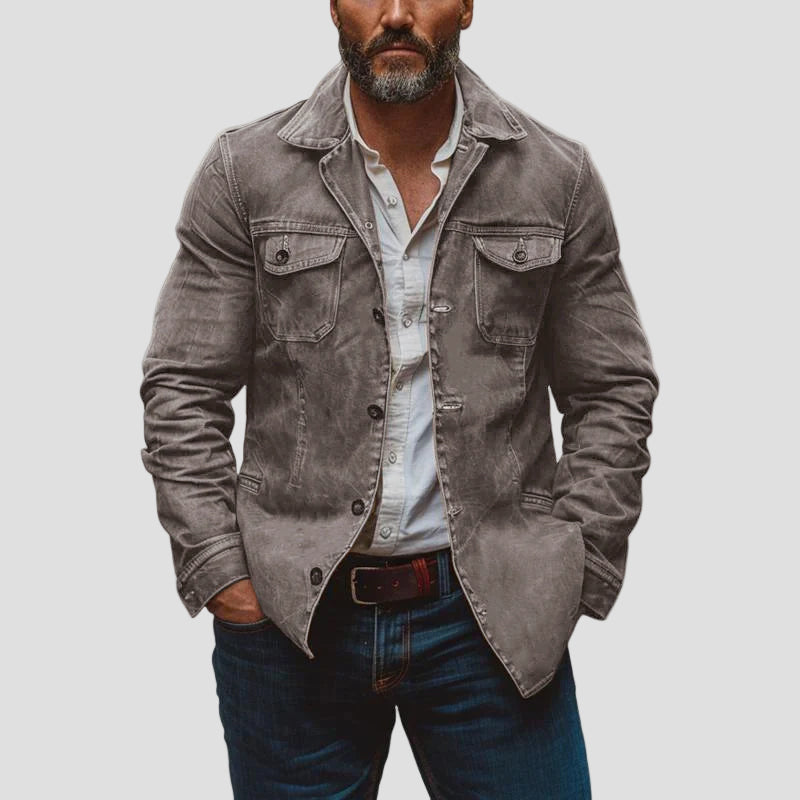 Caleb | Vintage Heavy Washed Leather Lapel Multi-Pocket Work Jacket
