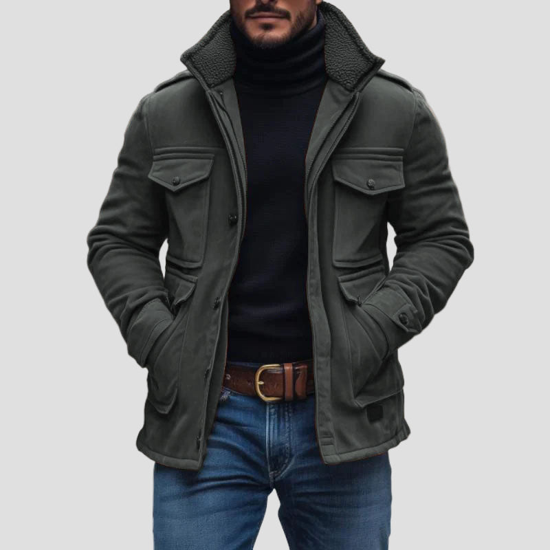 Blake | Vintage Suede Fleece Collar Patchwork Multi-Pocket Zipper Coat