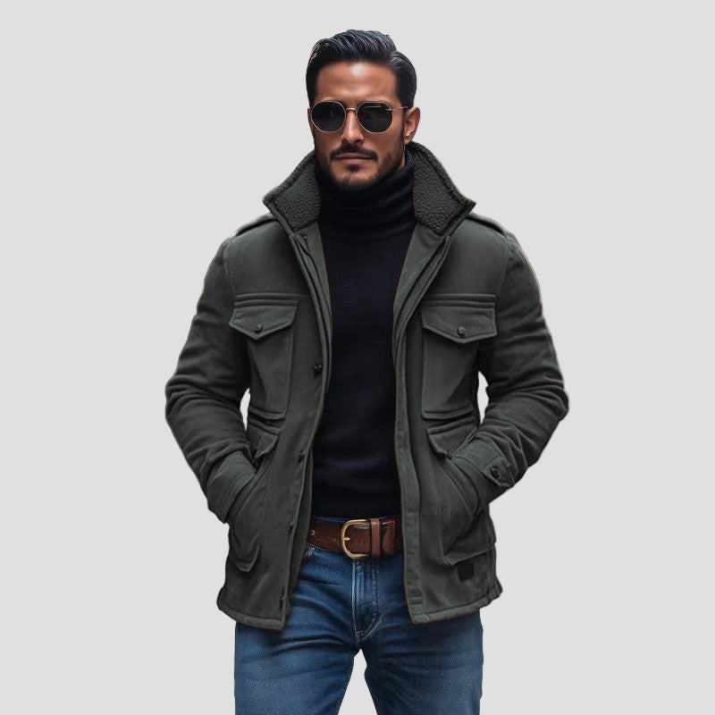 Blake | Vintage Suede Fleece Collar Patchwork Multi-Pocket Zipper Coat