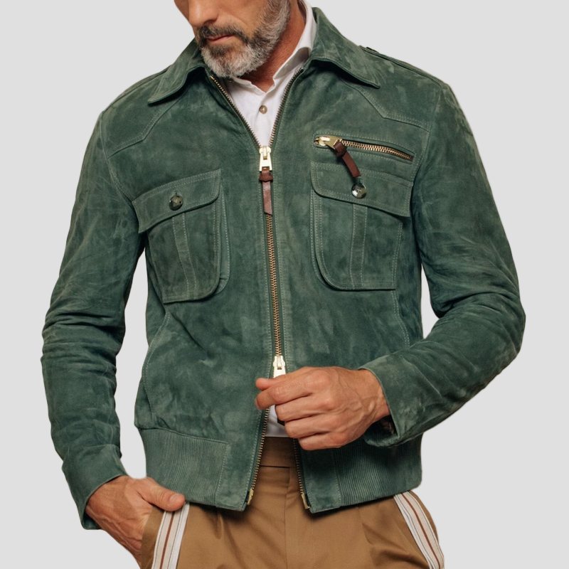 Noah | Retro Lapel Zipper Breast Pocket Suede Jacket