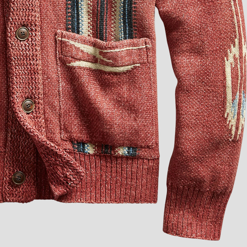 Noah | Vintage Jacquard Lapel Knit Cardigan