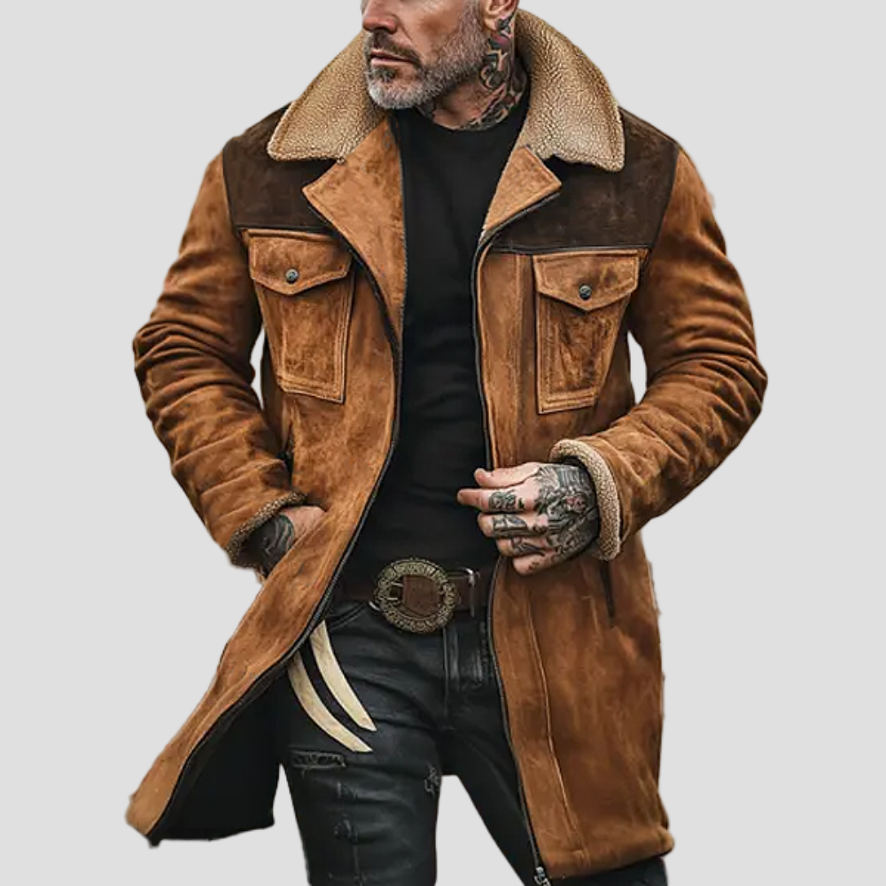 Dylan | Colorblock Suede and Polar Fleece Lapel Mid-Length Coat