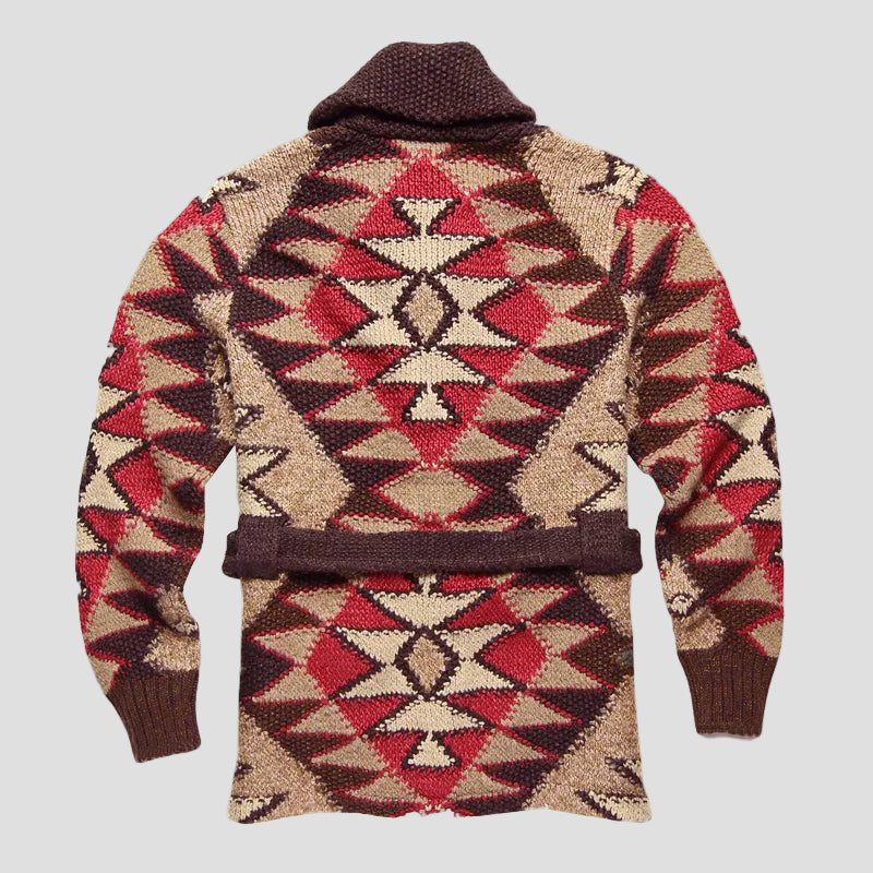 Austin | Geometric Knitted Jacquard Lace-up Cardigan