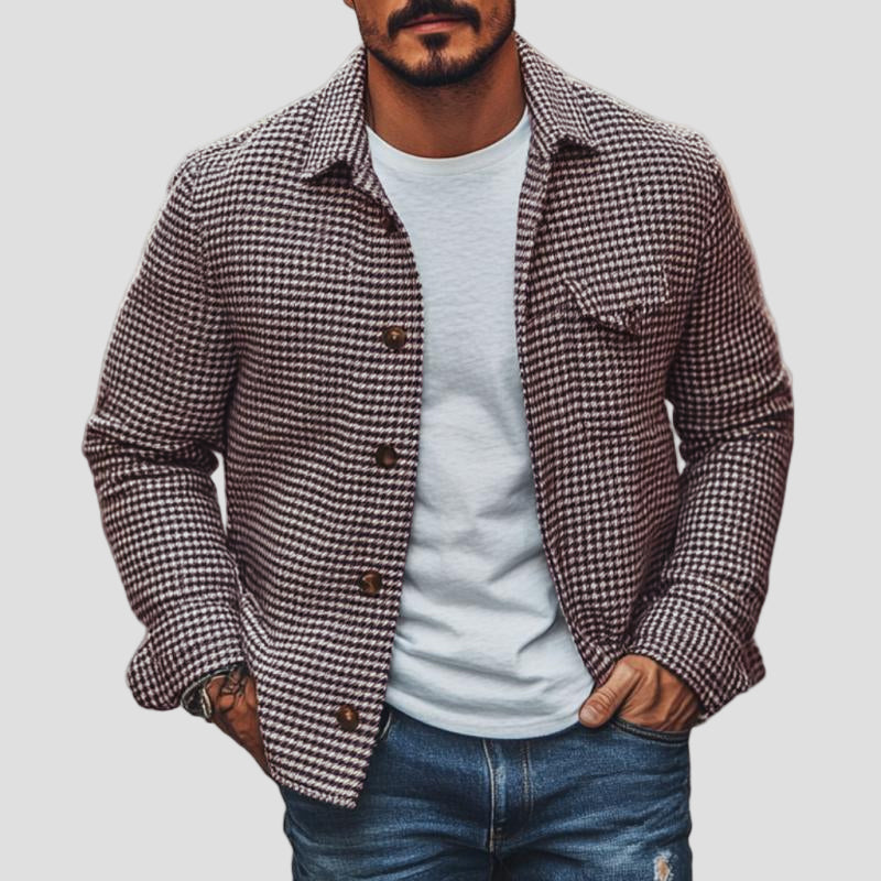 Henry | Vintage Houndstooth Lapel Single-Breasted Shirt Jacket