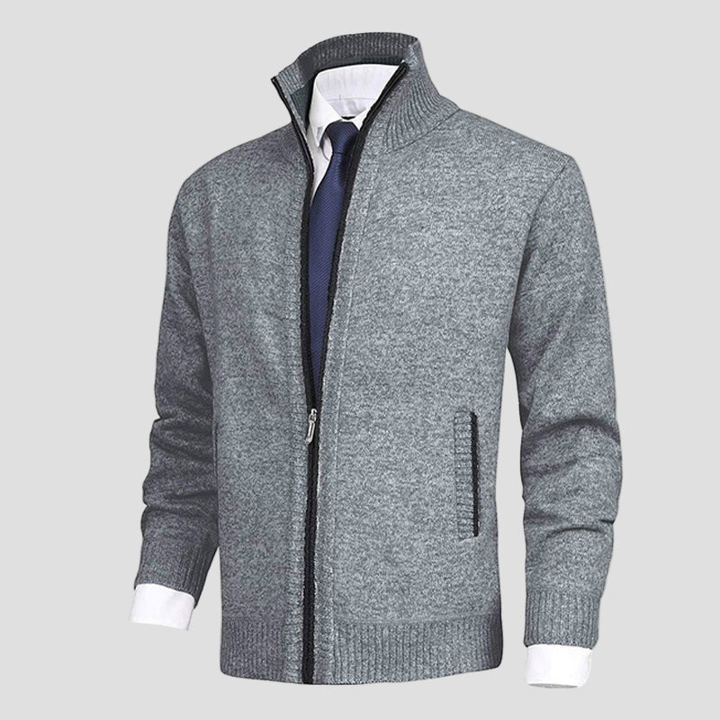 James | Solid Stand Collar Knit Cardigan
