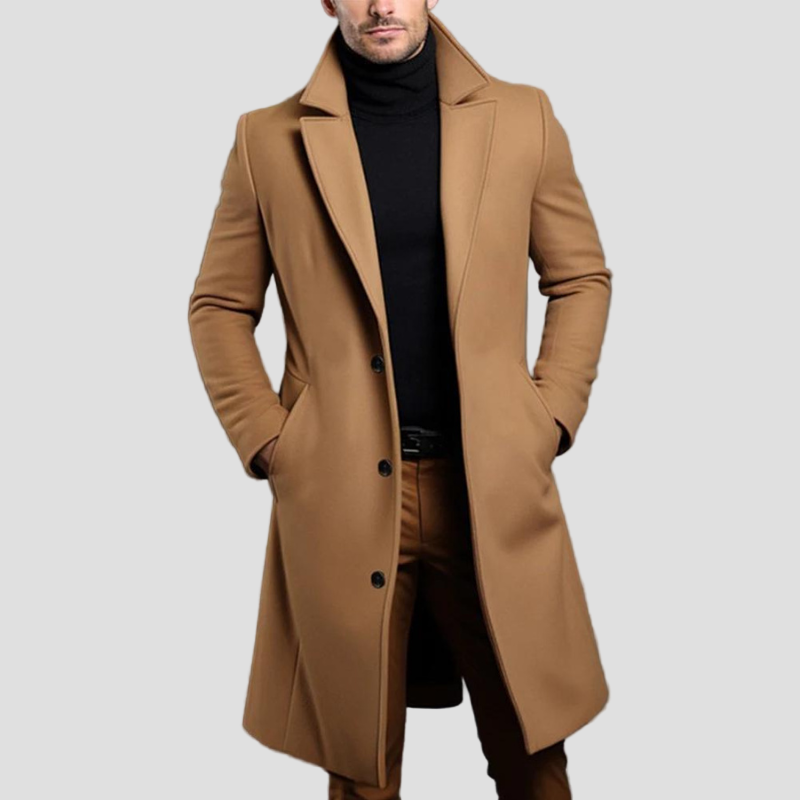 Declan | Classic Long Overcoat with Lapel for Men
