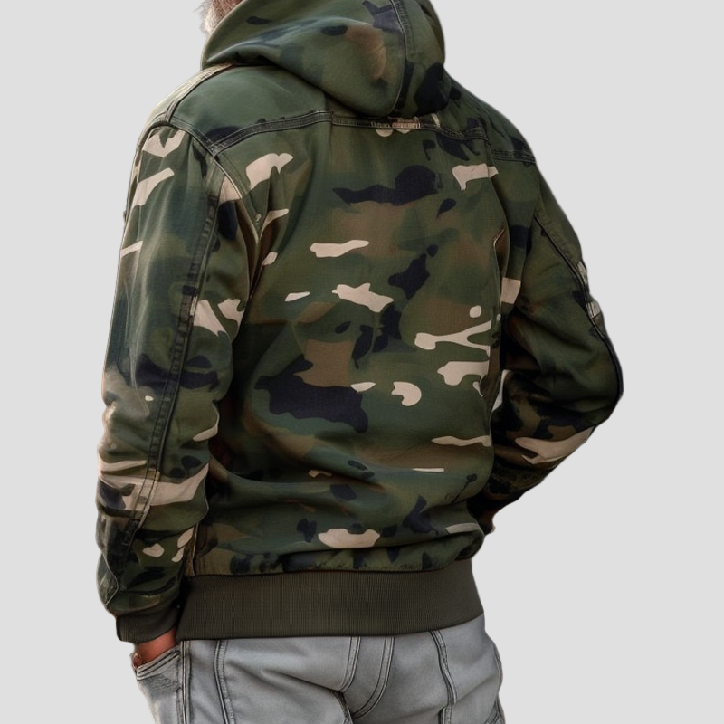 Hunter | Camouflage Hooded Multi-Pocket Zip Cargo Jacket