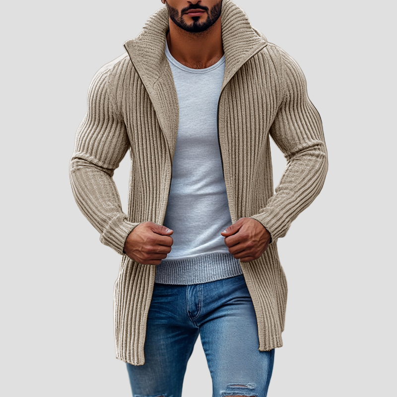 Liam | Striped Knit Stand Collar Cardigan