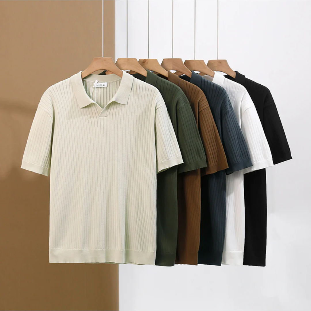 Textured Knit Collared Polo