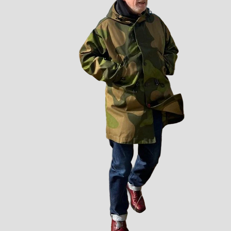 Ryan | Camouflage Hooded Single-Breasted Trench Coat