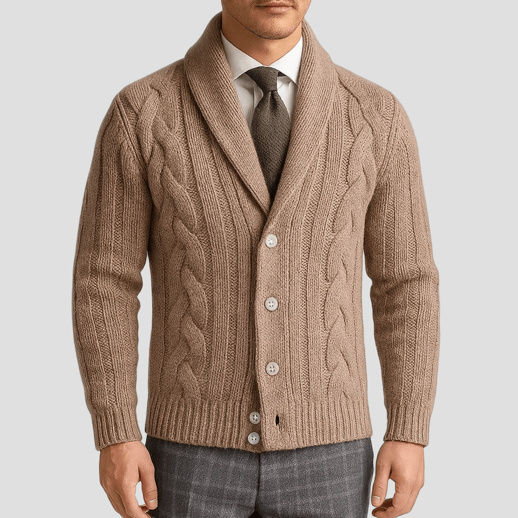 Brady | Cable-Knit Shawl Collar Cardigan