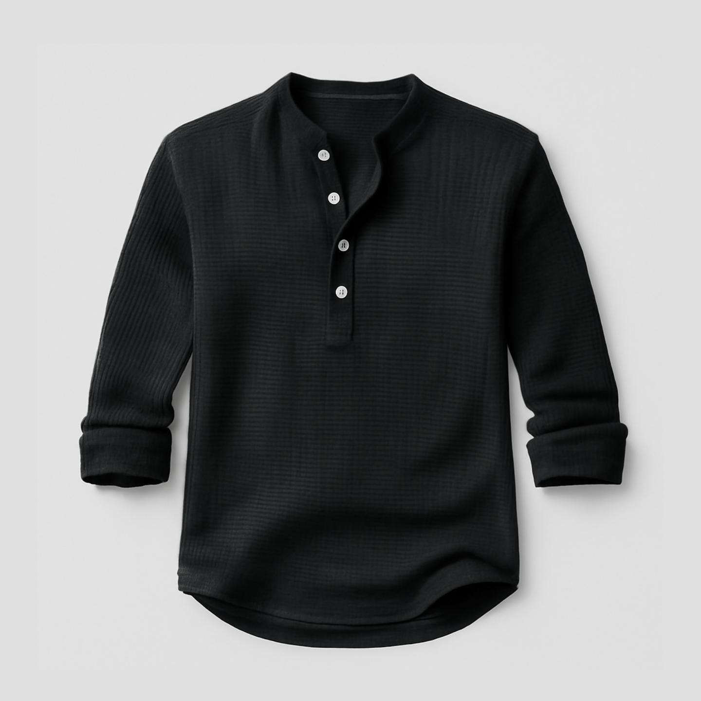 Callum | Waffle Stand Collar Long Sleeve Shirt