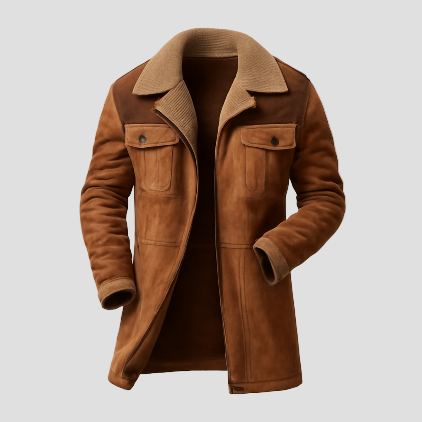 Dylan | Colorblock Suede and Polar Fleece Lapel Mid-Length Coat