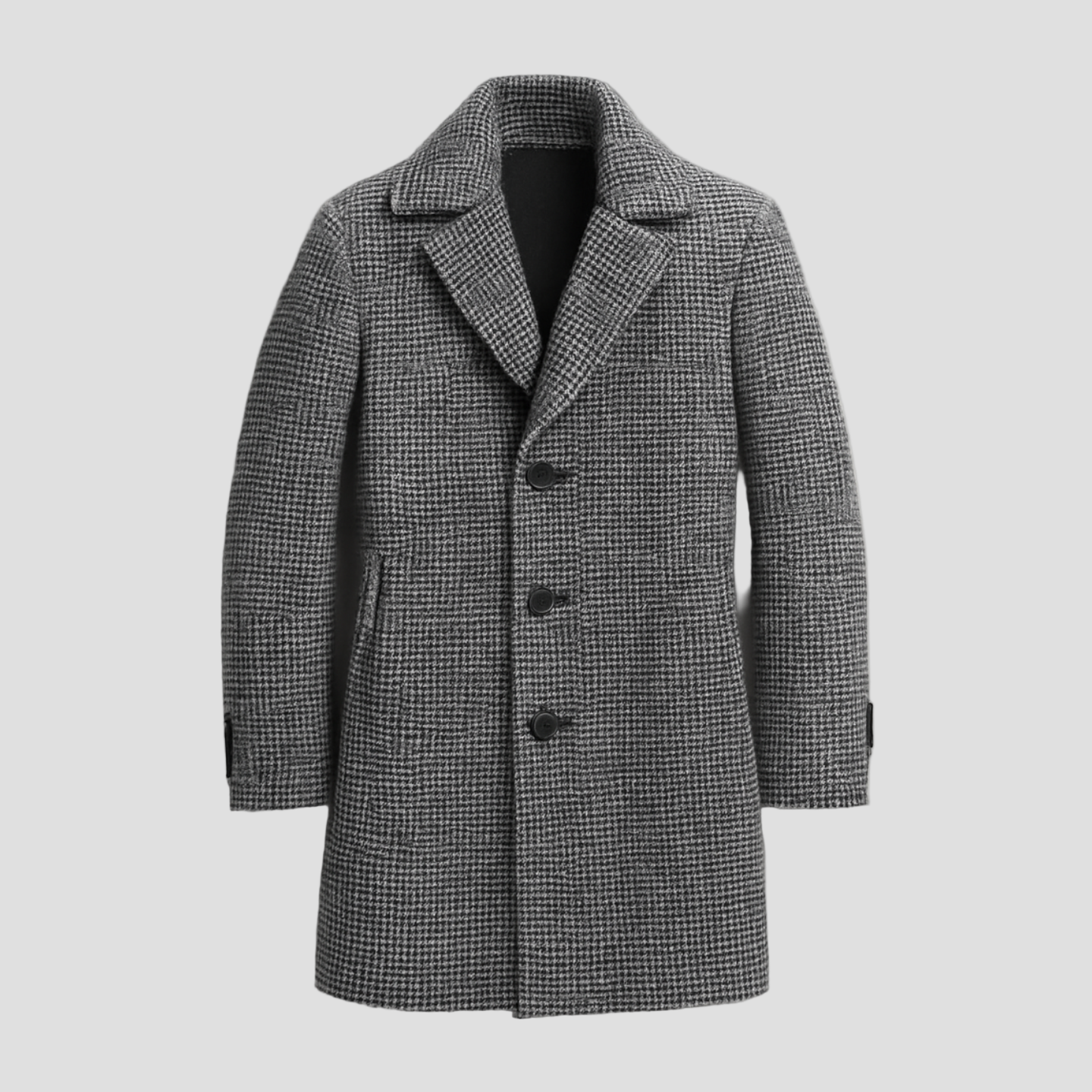 Grant | Classic Houndstooth Notch Lapel Single-Breasted Mid-Length Coat