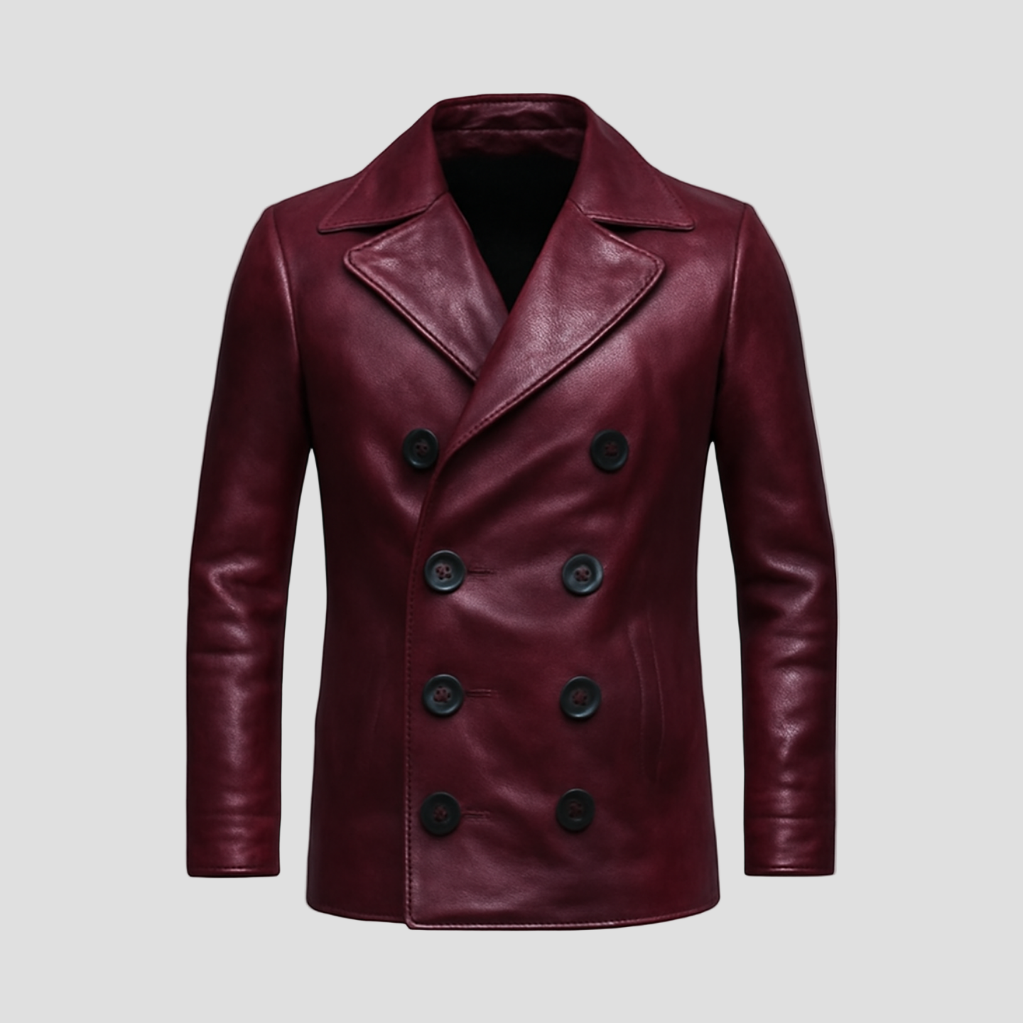 Austin | Vintage Notch Lapel Double-Breasted Slim Fit Leather Coat