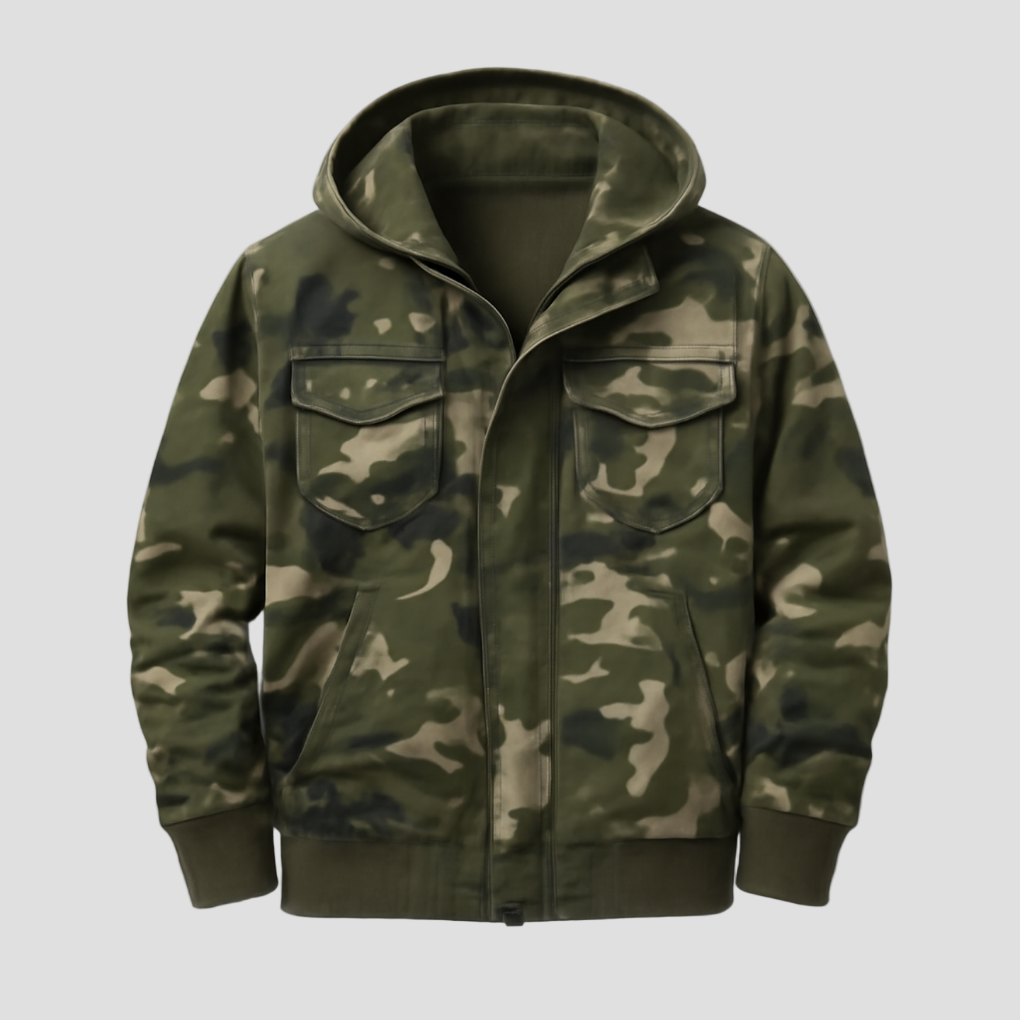 Hunter | Camouflage Hooded Multi-Pocket Zip Cargo Jacket