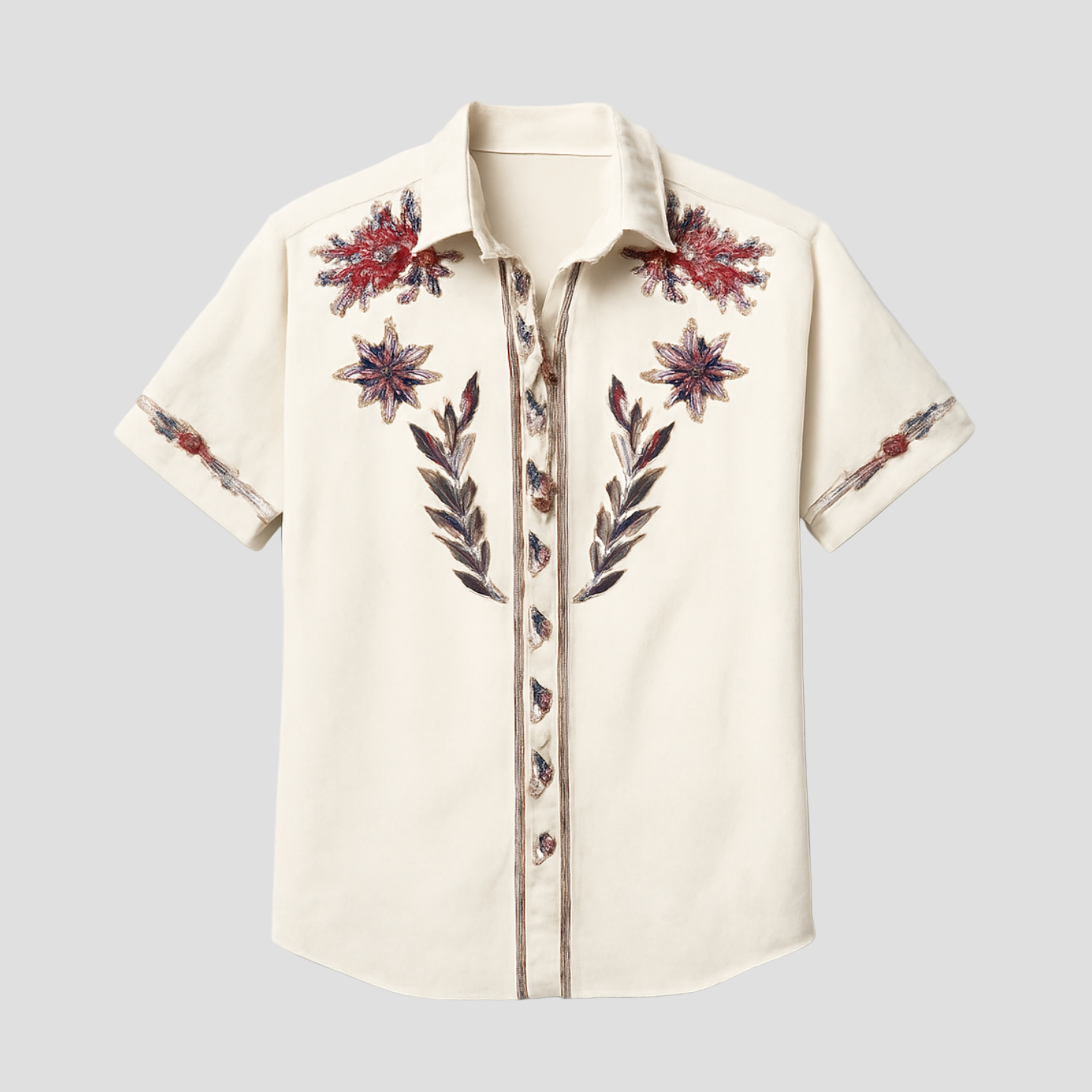Byron | Retro Suede Embroidered Short Sleeve Shirt