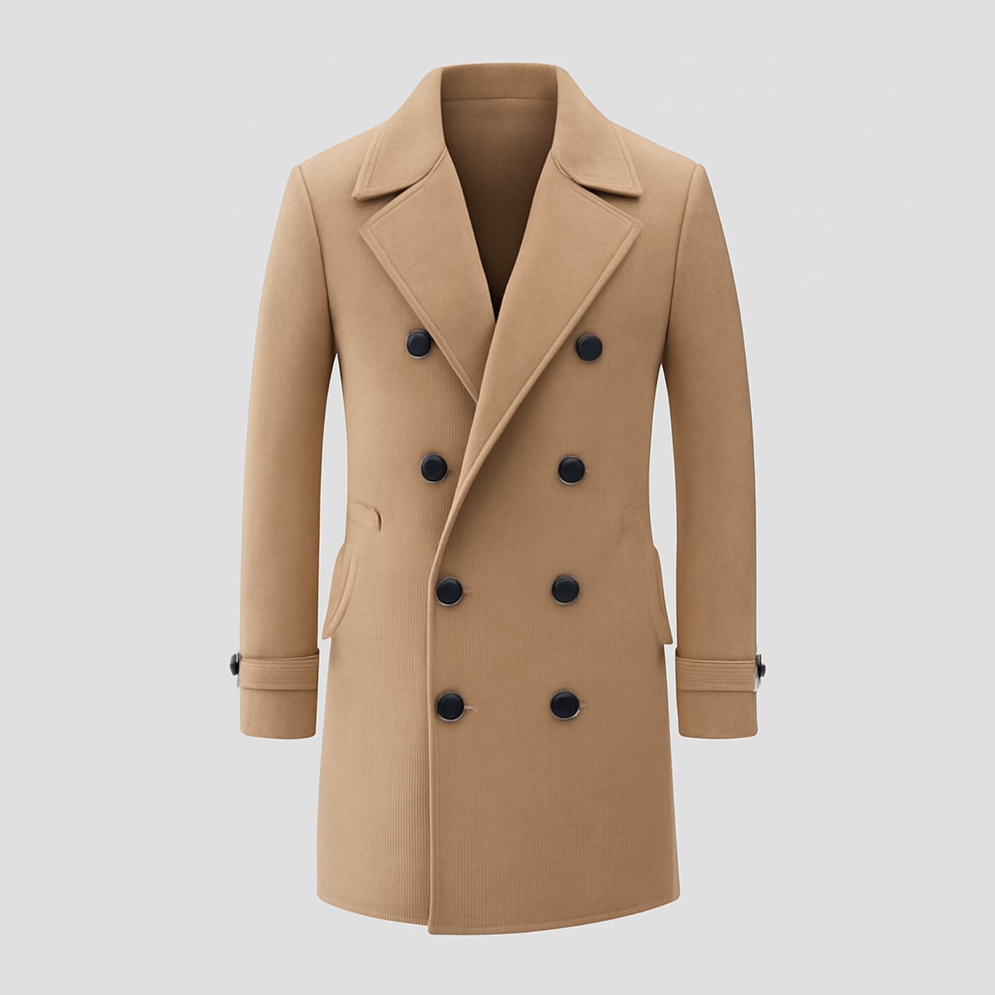 Carter | Solid Notch Lapel Double-Breasted Long Coat