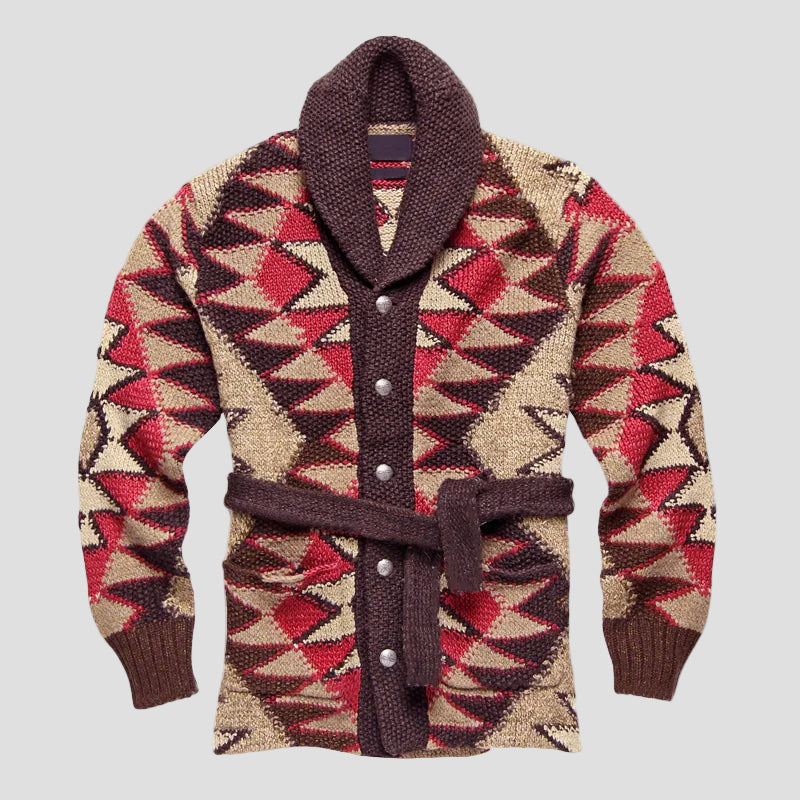 Austin | Geometric Knitted Jacquard Lace-up Cardigan