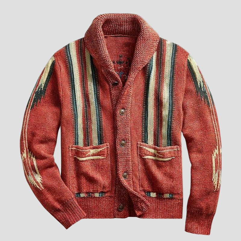 Noah | Vintage Jacquard Lapel Knit Cardigan