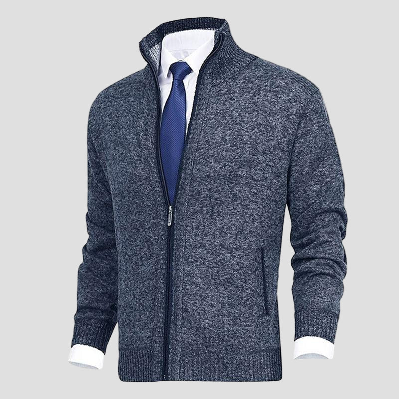 James | Solid Stand Collar Knit Cardigan