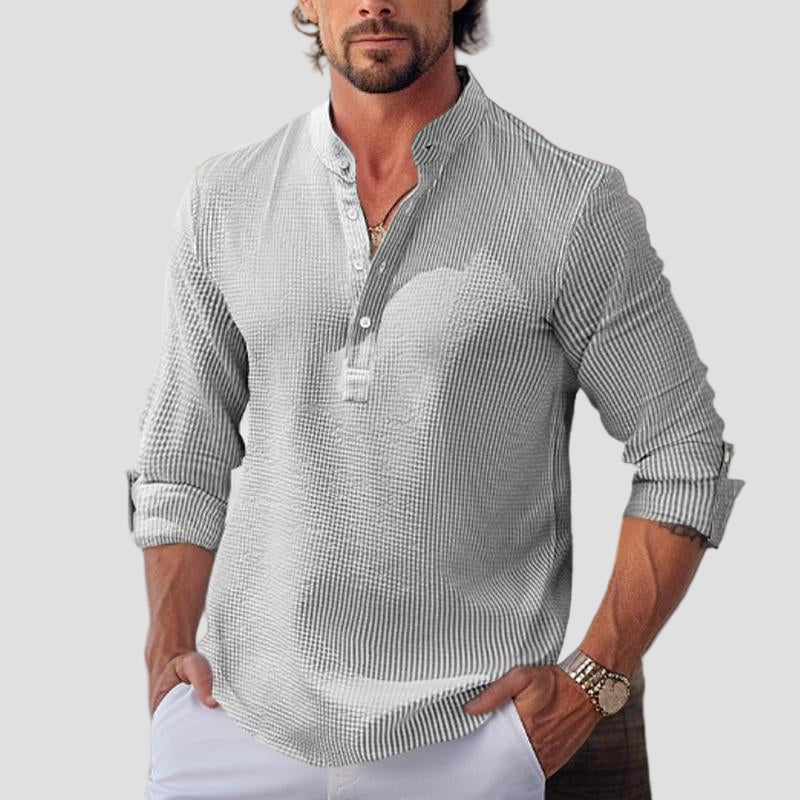 Callum | Waffle Stand Collar Long Sleeve Shirt