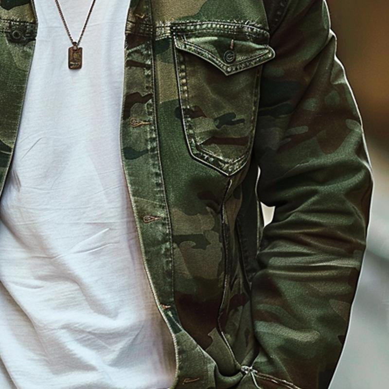 Cole | Camouflage Canvas Retro Lapel Jacket