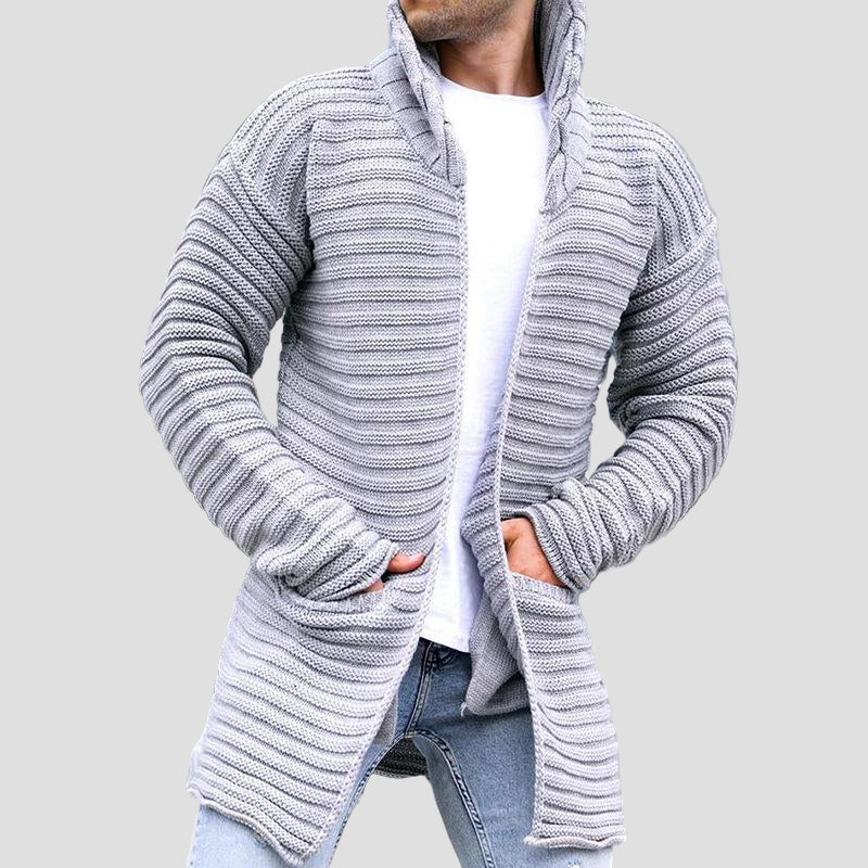 Lucas | Mid-Length Stand Collar Knit Cardigan