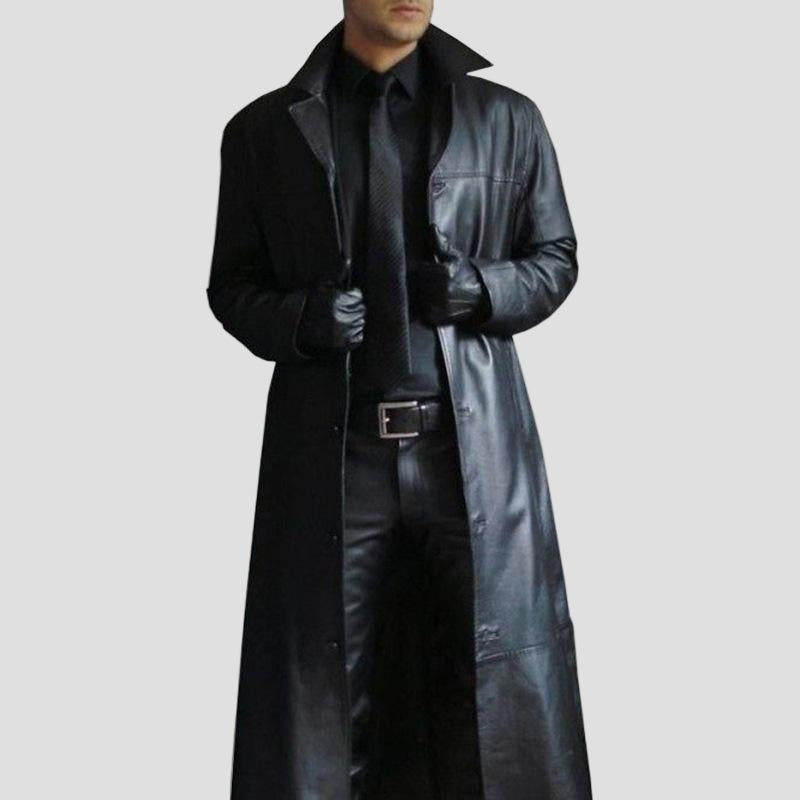 Troy | Vintage Solid Color Lapel Leather Trench Coat