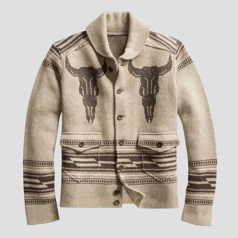 Thomas | Jacquard Lapel Knit Cardigan