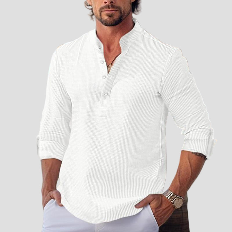 Callum | Waffle Stand Collar Long Sleeve Shirt
