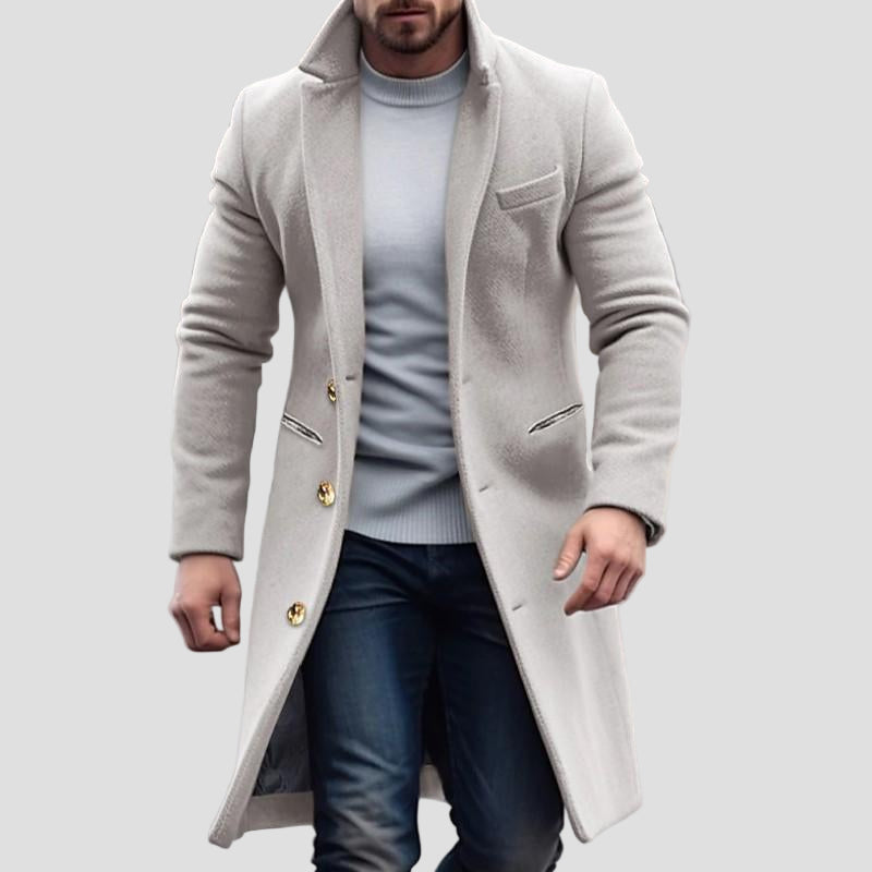 Landon | Vintage Solid Color Long Woolen Single-Breasted Lapel Coat