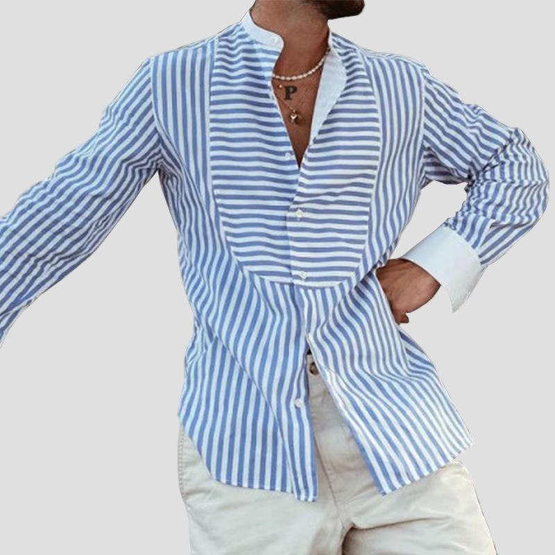 Angus | Striped Irregular Stitching Long Sleeve Shirt