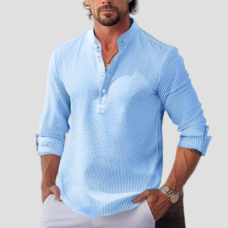 Callum | Waffle Stand Collar Long Sleeve Shirt