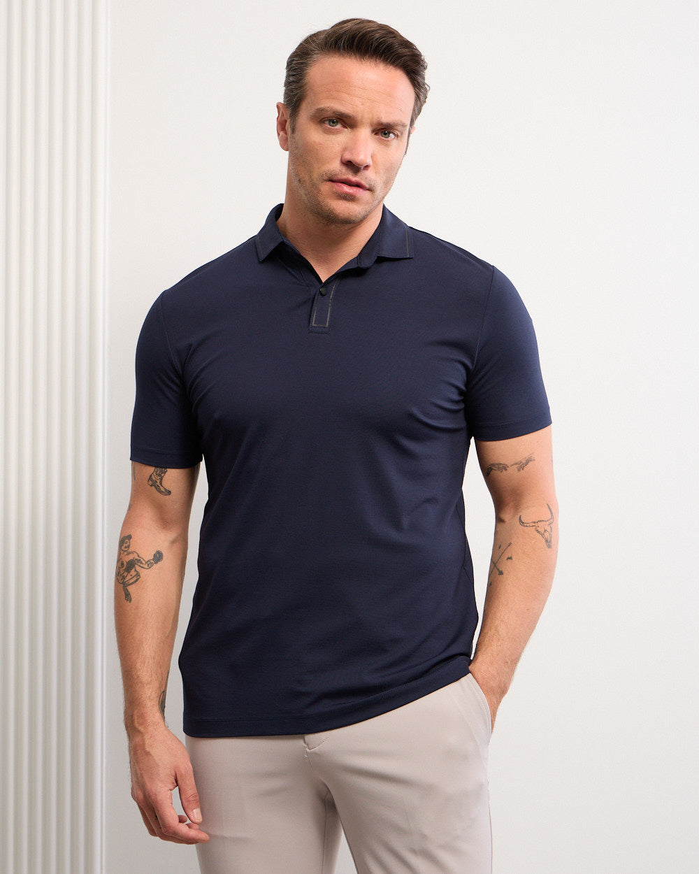 Slim Fit Short Sleeve Polo with Button Placket for Men