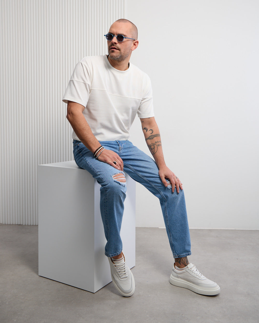 Regular Fit Boyfriend Pants with Rolled Cuffs for Men