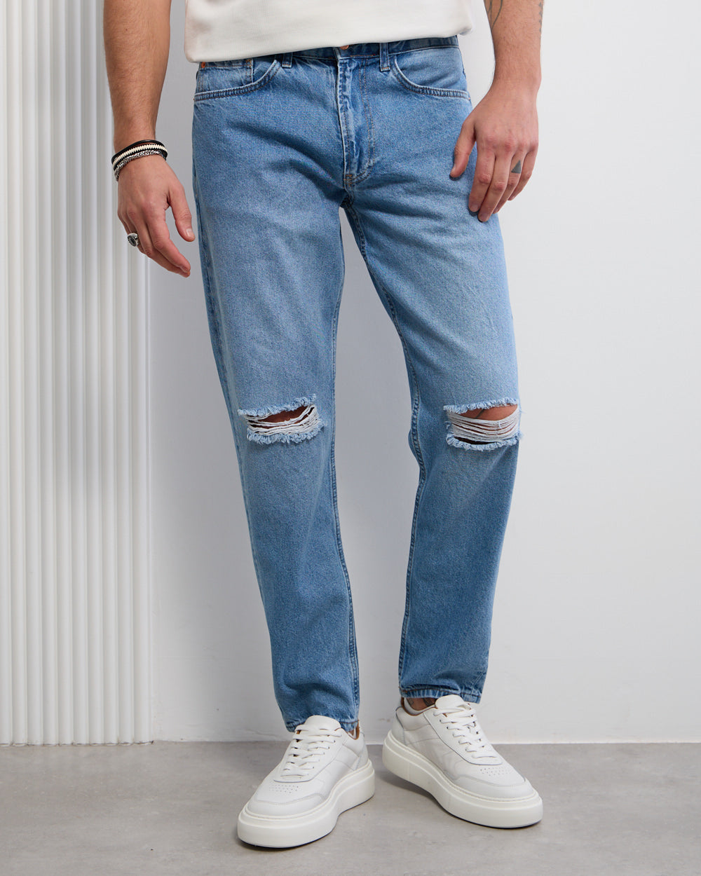 Regular Fit Boyfriend Pants with Rolled Cuffs for Men