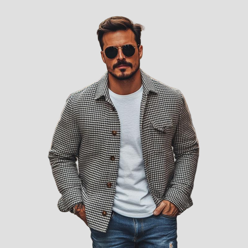 Henry | Vintage Houndstooth Lapel Single-Breasted Shirt Jacket
