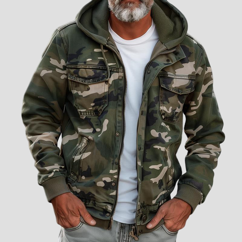 Hunter | Camouflage Hooded Multi-Pocket Zip Cargo Jacket