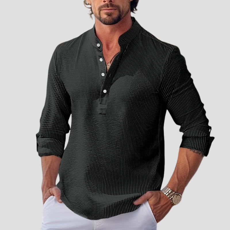Callum | Waffle Stand Collar Long Sleeve Shirt