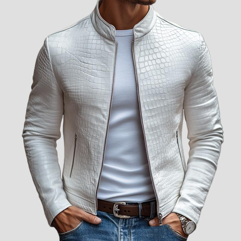Liam | Stand Collar Slim Fit Leather Jacket