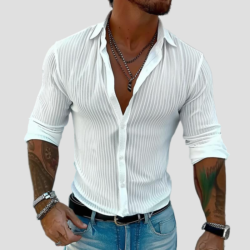 Striped Lapel Long Sleeve Shirt