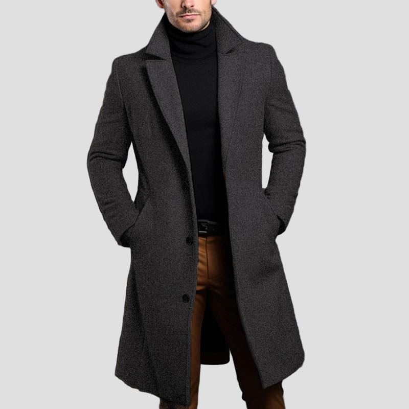 Ethan | Solid Notch Lapel Single-Breasted Mid-Length Coat