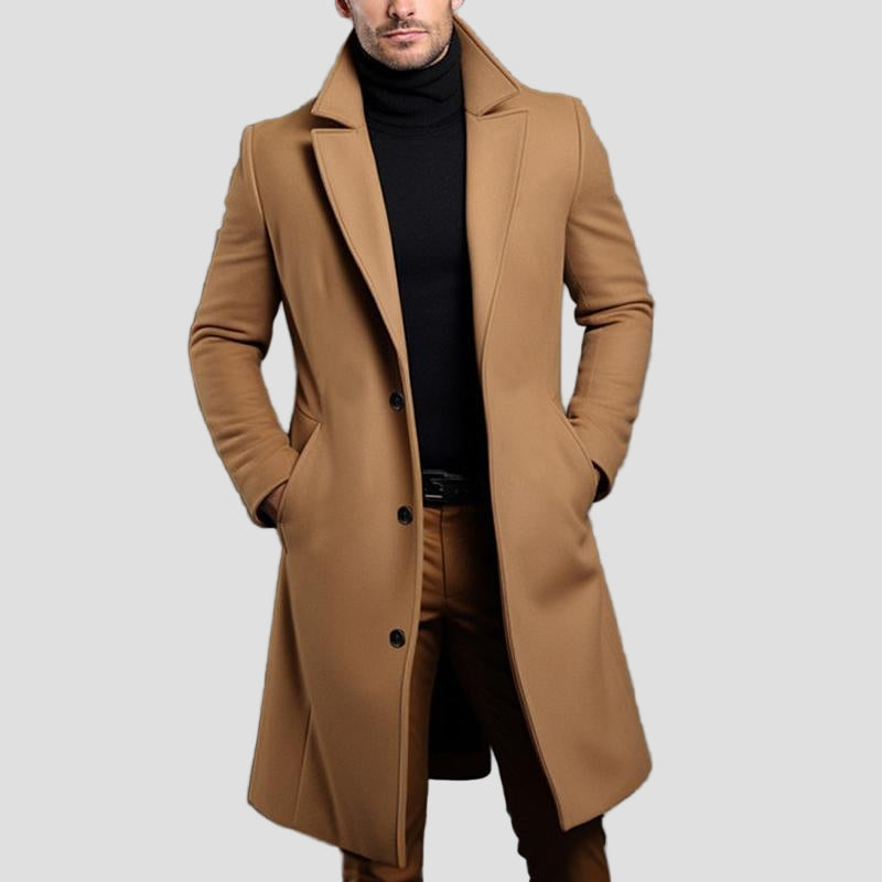 Ethan | Solid Notch Lapel Single-Breasted Mid-Length Coat