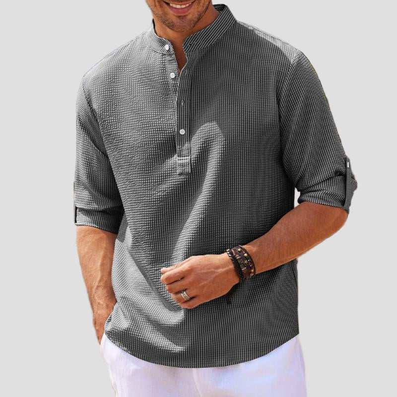 Callum | Waffle Stand Collar Long Sleeve Shirt