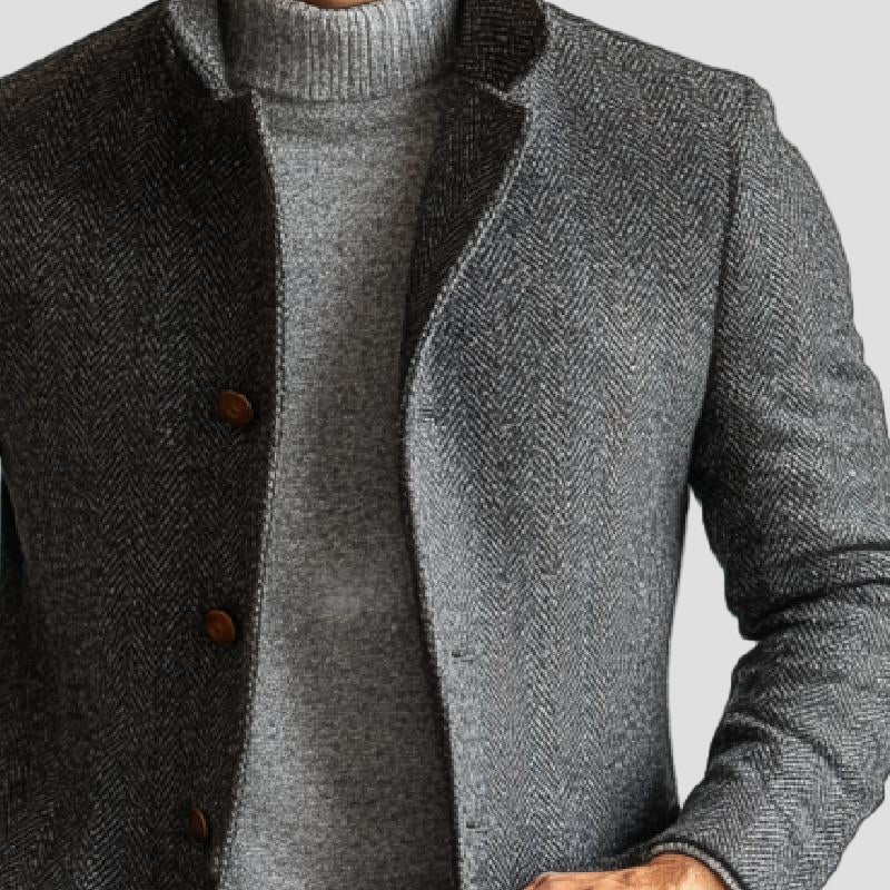 Preston | Retro Herringbone Woolen Single-Breasted Mid-Length Coat
