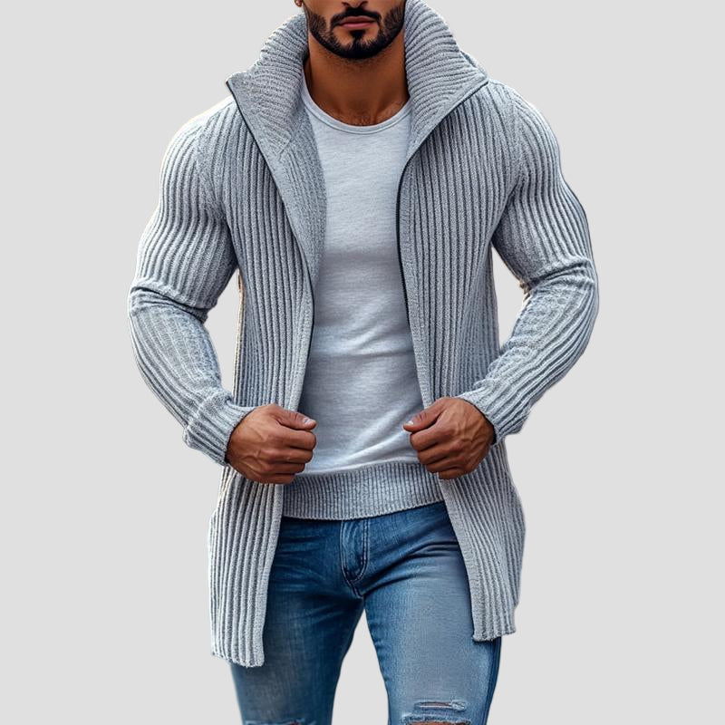 Liam | Striped Knit Stand Collar Cardigan