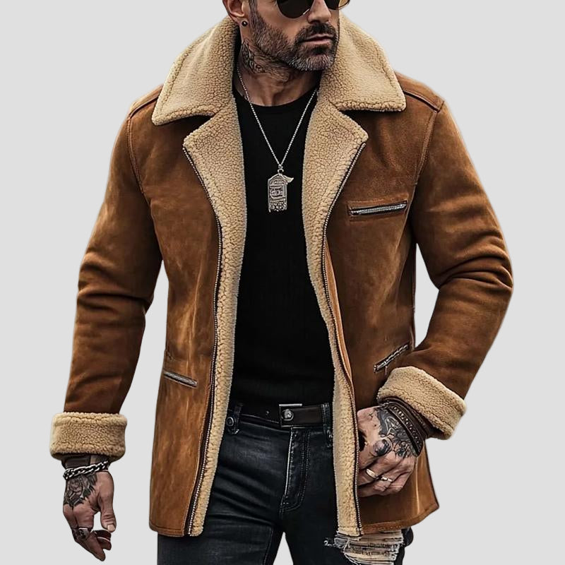 Garrett | Fleece Suede Lapel Suede Single-Breasted Multi-Pocket Coat